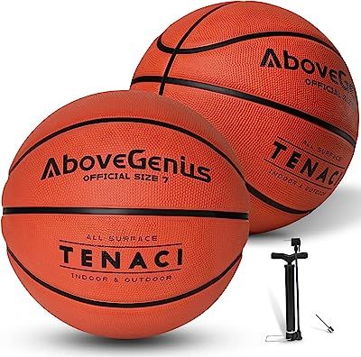 AboveGenius 2 Pack Outdoor Basketballs, Offical Size 7(29.5") Size 5(27.5") Rubber Basketball Balls for Men and Women